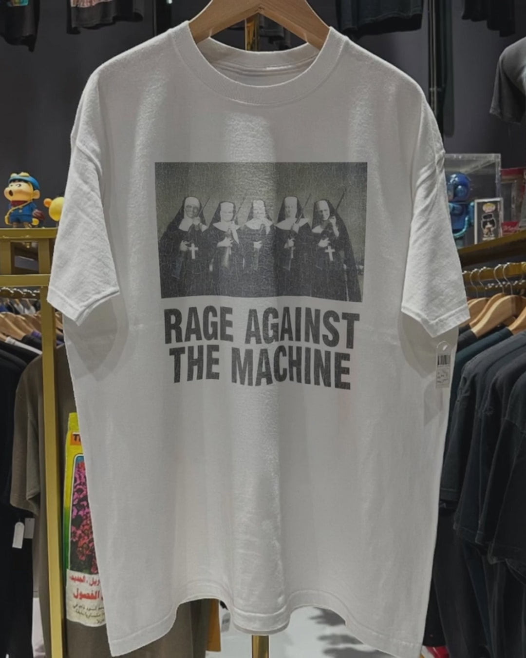 90s Ratm 'Nuns & Guns' Ultra Rare Washed White T-Shirt product video [GB-DPA:68f5cada7988]