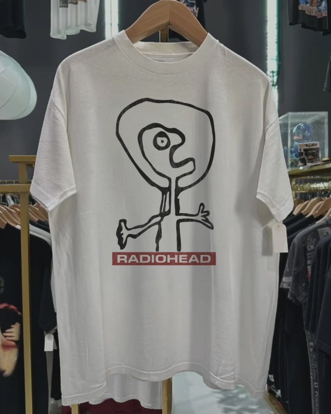 90S Radiohead Promo Washed White Tee product video [GB-DPA:8cd920ebace8]