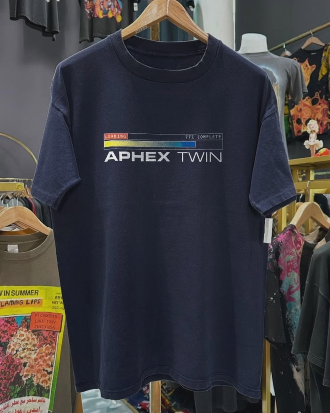 90S Aphex Twin 'Playstation Staff' Rare Washed Navy T-Shirt product video [GB-DPA:a0554aac5922]