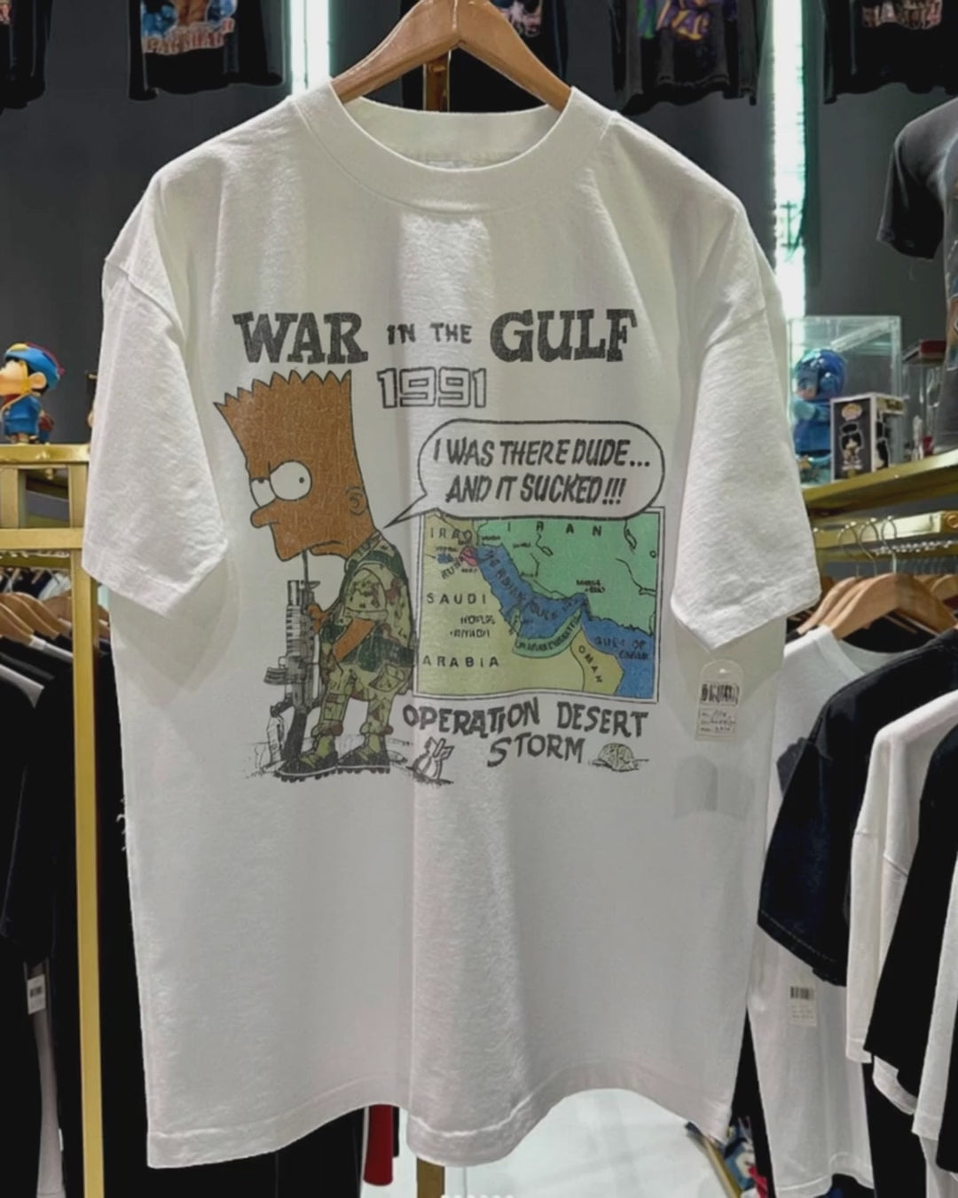 1991 Bootleg Bart Goes To War Rare Washed White T-Shirt product video [GB-DPA:e616887a1e45]