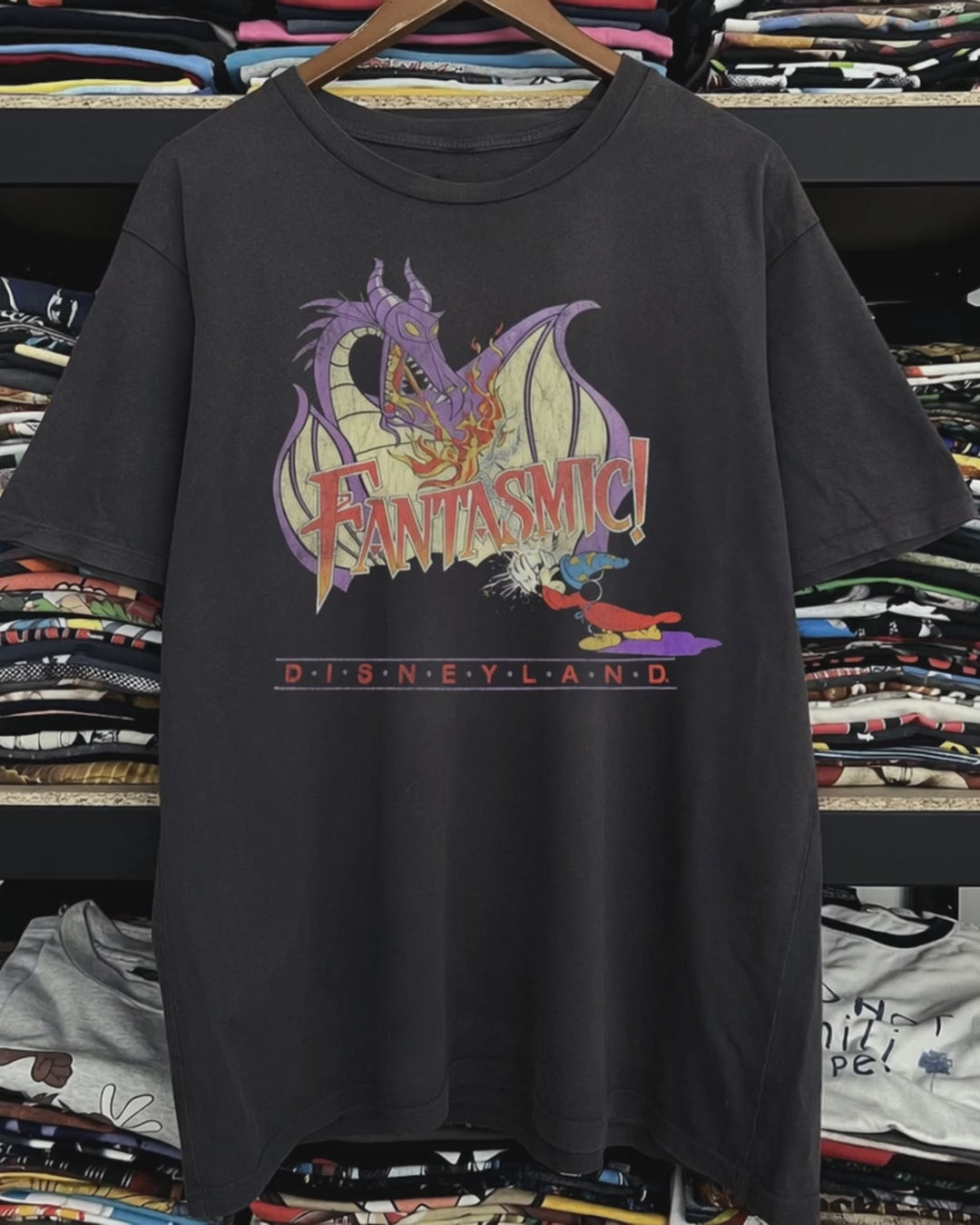 90s Fantasia 'Fantasmic' Disneyland Washed Black Tee product video [GB-DPA:45b6598e01ca]