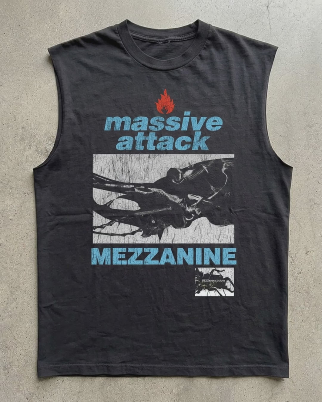 1998 Massive Attack Washed Black Cut Off Tee – Strike Anywhere Vintage