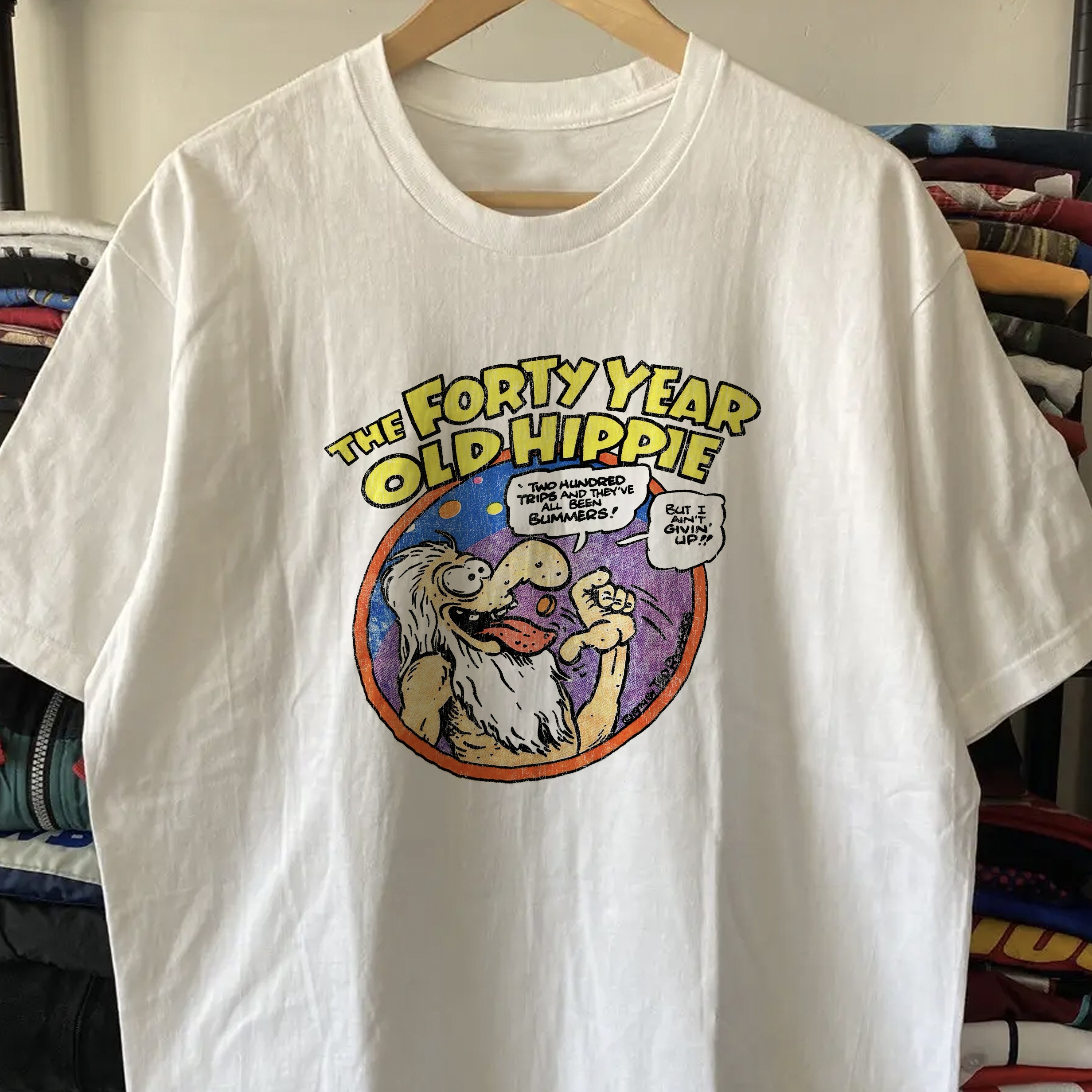 70s Forty Year Old Hippie Washed White Tee