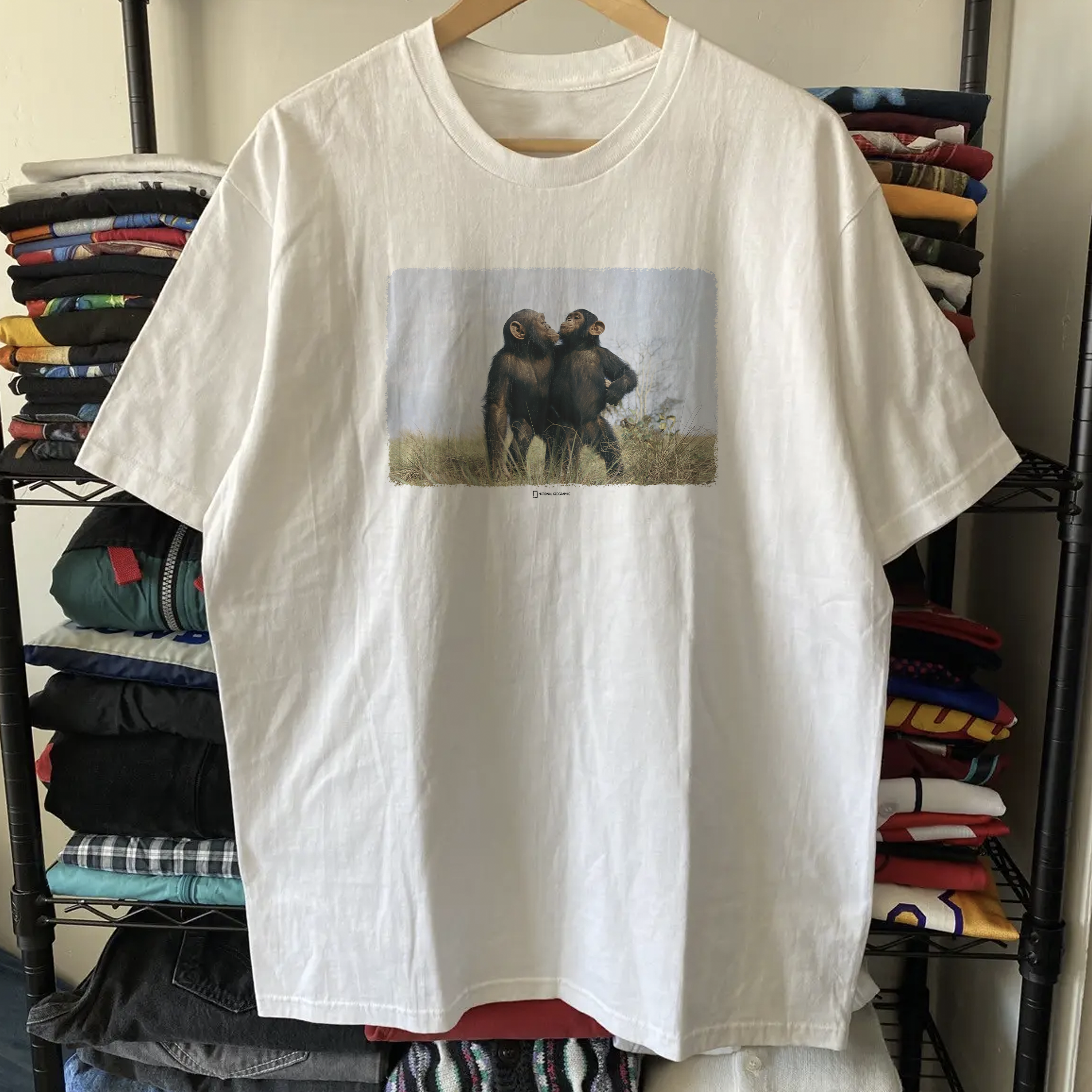 Rare National Geographic Monkey Washed White Tee