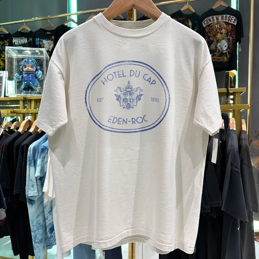 90s Du Cap Eden Rock washed white T-shirt on a hanger