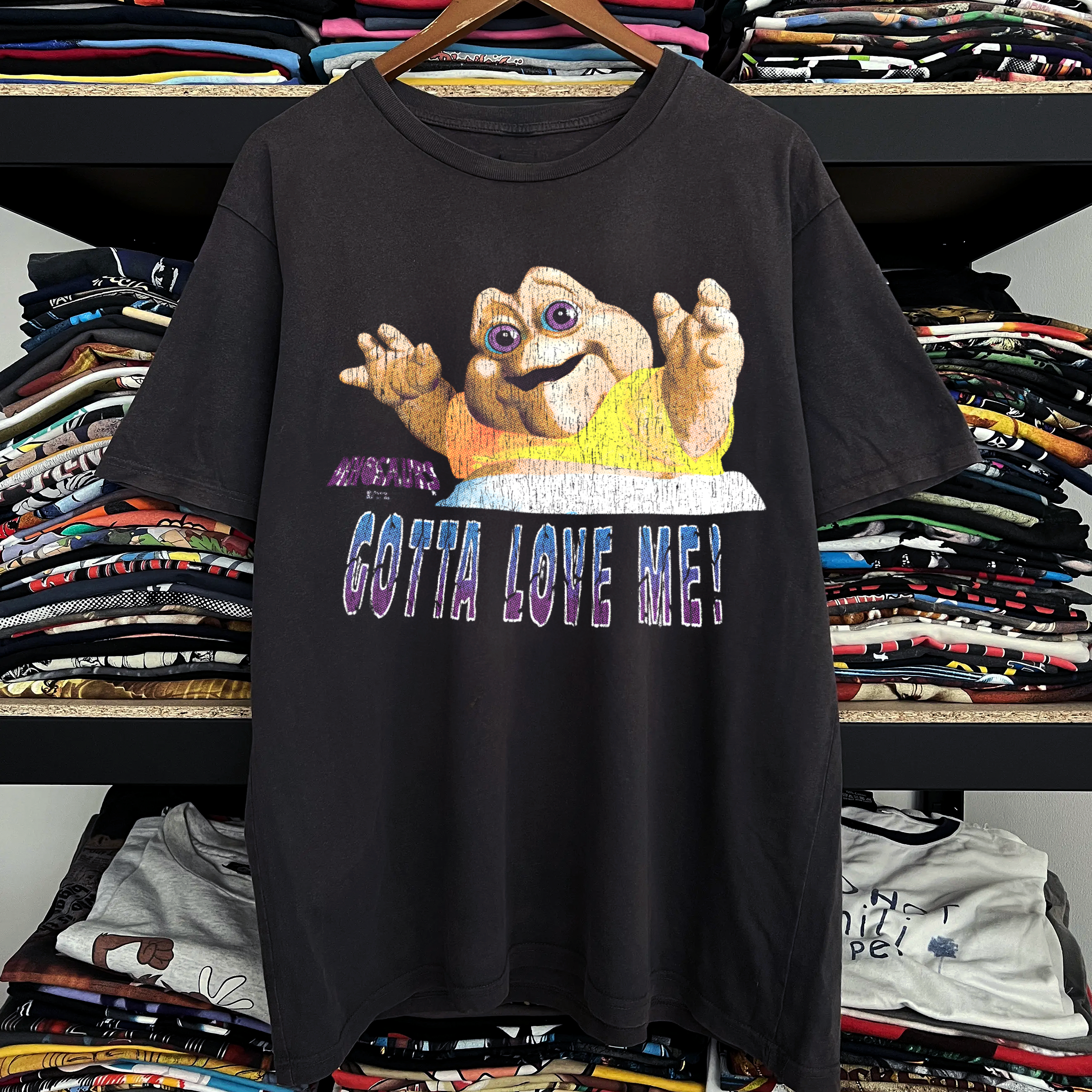 Dinosaurs Gotta Love Me Washed Black Tee