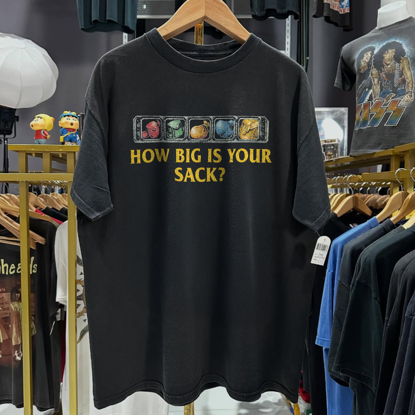 2000s WoW 'HOW BIG IS YOUR SACK?' PROMO RARE WASHED BLACK T-SHIRT