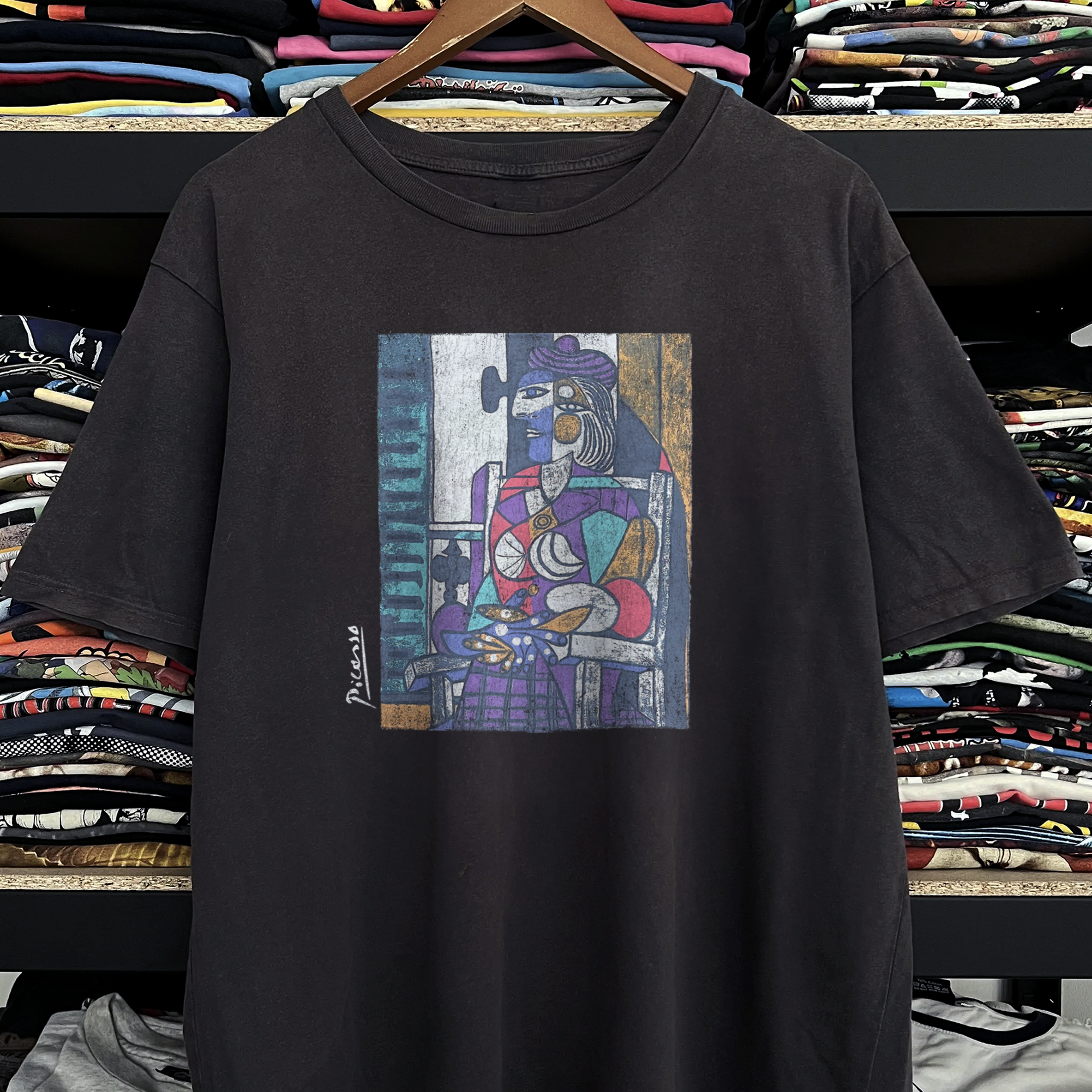 Vintage Picasso Woman Seated Before Window Washed Black Tee