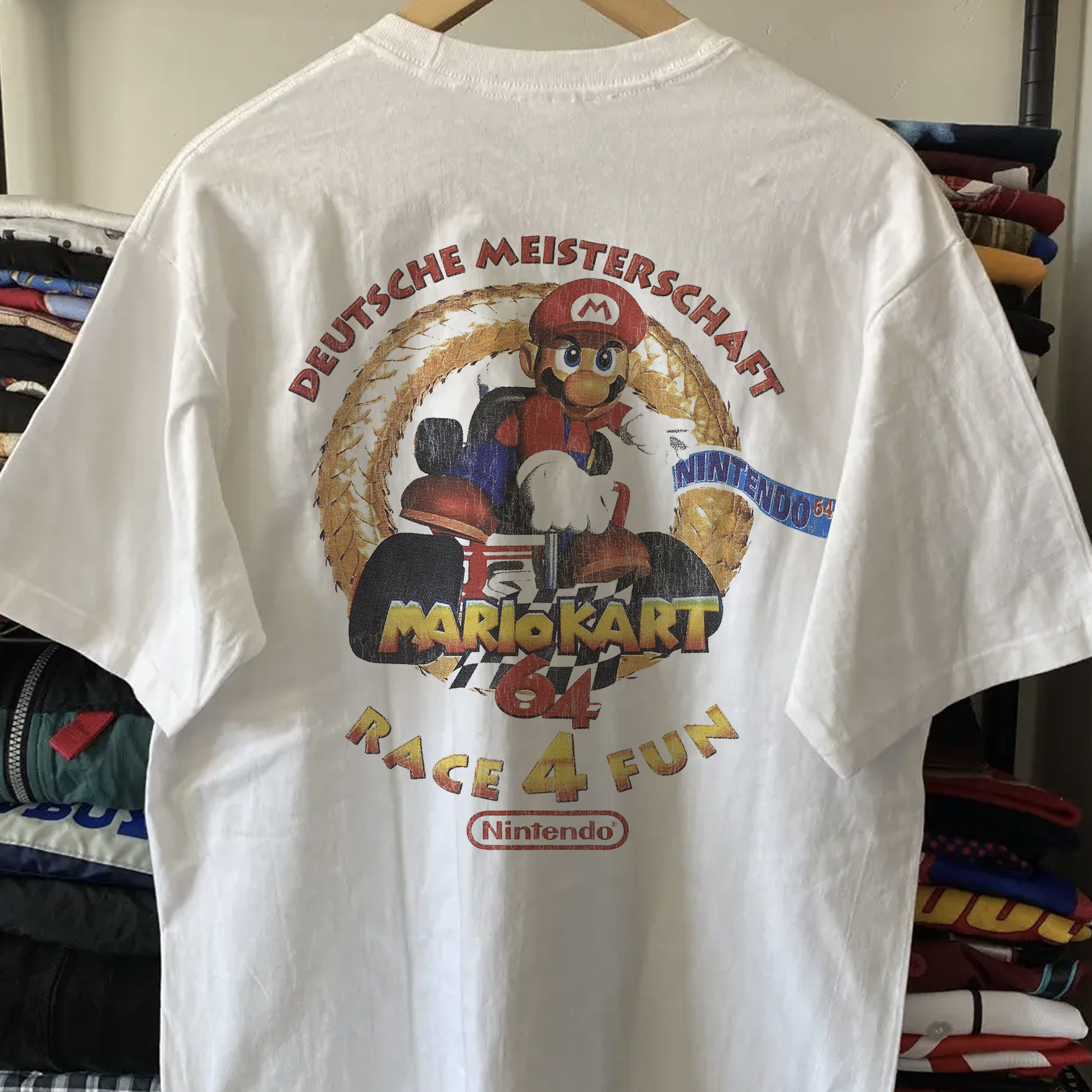 90S GERMAN MARI0 K4RT WINNERS WASHED WHITE TEE