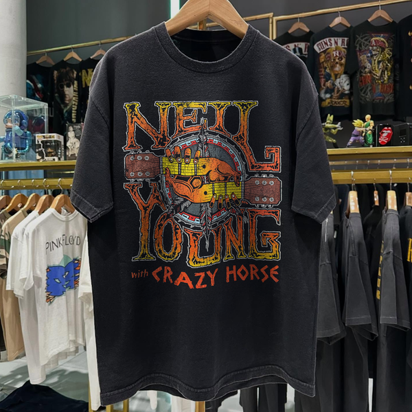 1997 Neil Young With Crazyhorse Tour Rare Washed Black T-Shirt 1997 Neil Young With Crazyhorse Tour Rare Washed Black T-Shirt