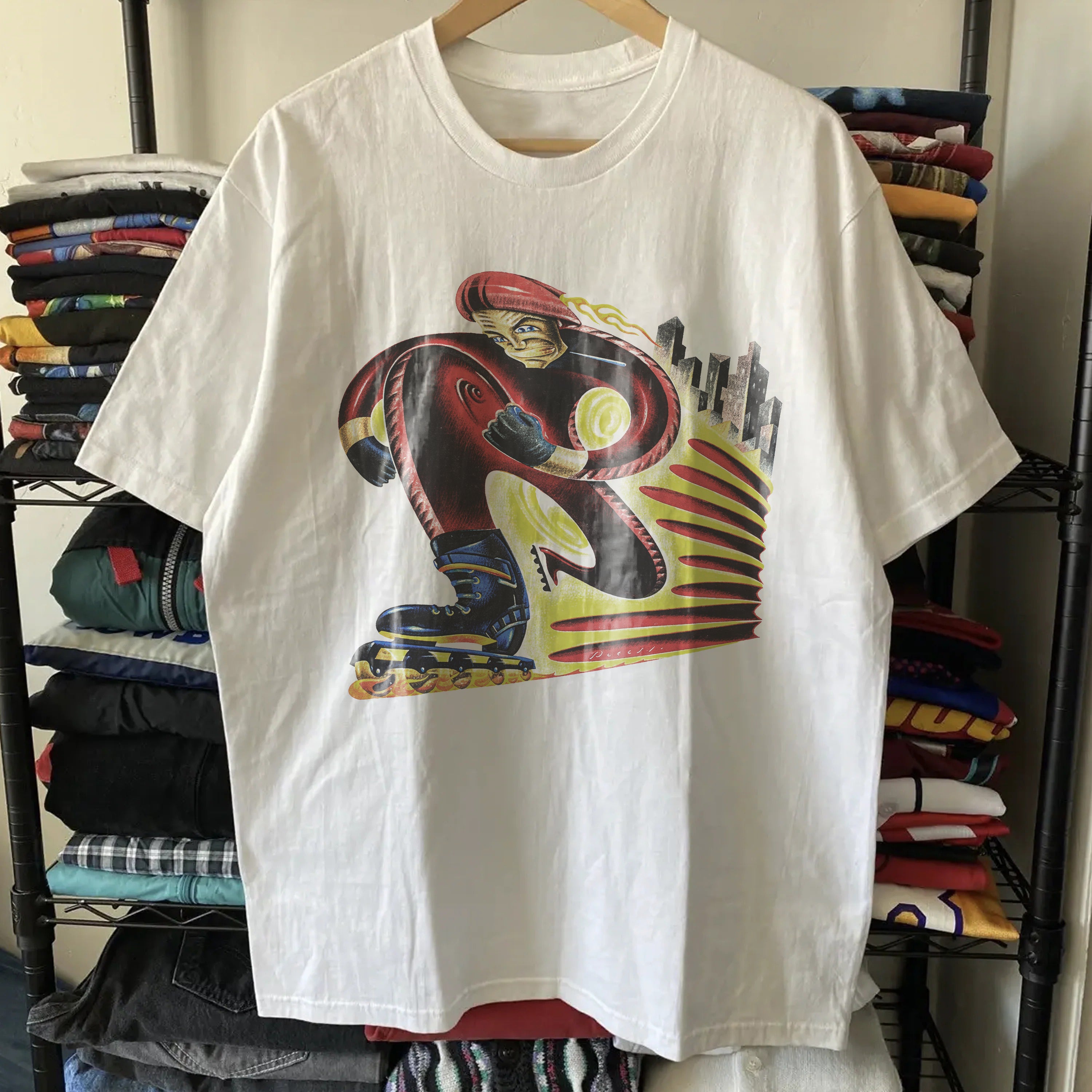 Vintage Nike Picasso Abstract Roller Skater Washed White Tee