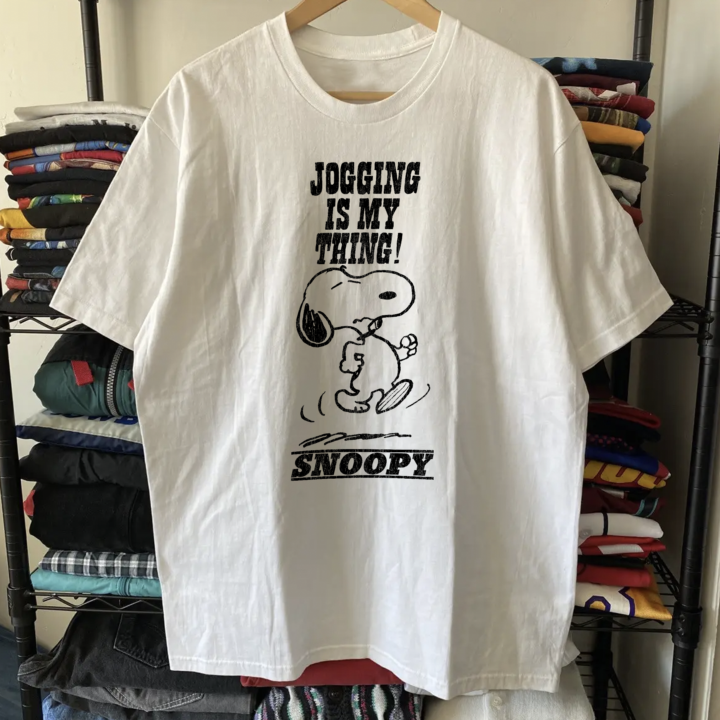 60s Rare Snoopy Jogging Is My Thing Washed White Tee