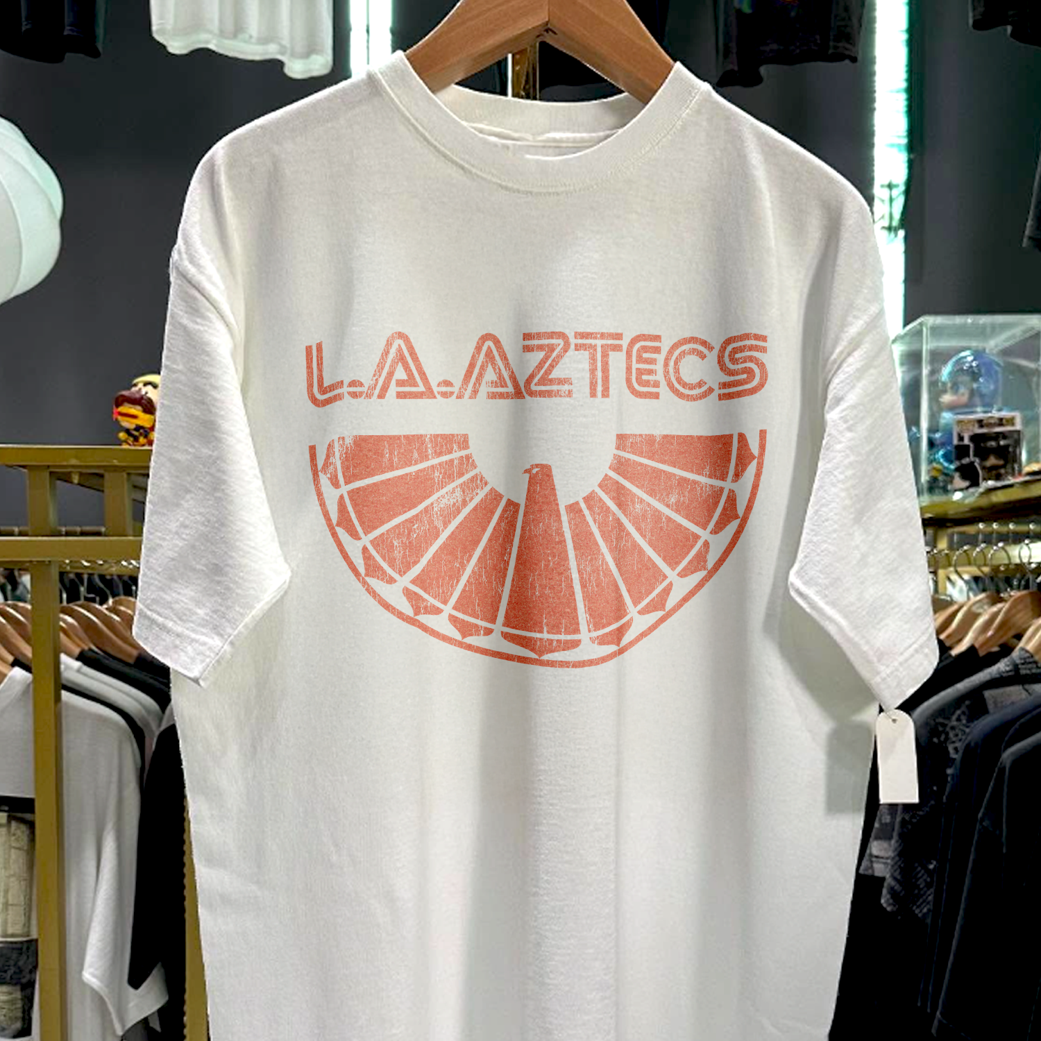 90s LA AZTECS RARE WASHED WHITE T-SHIRT