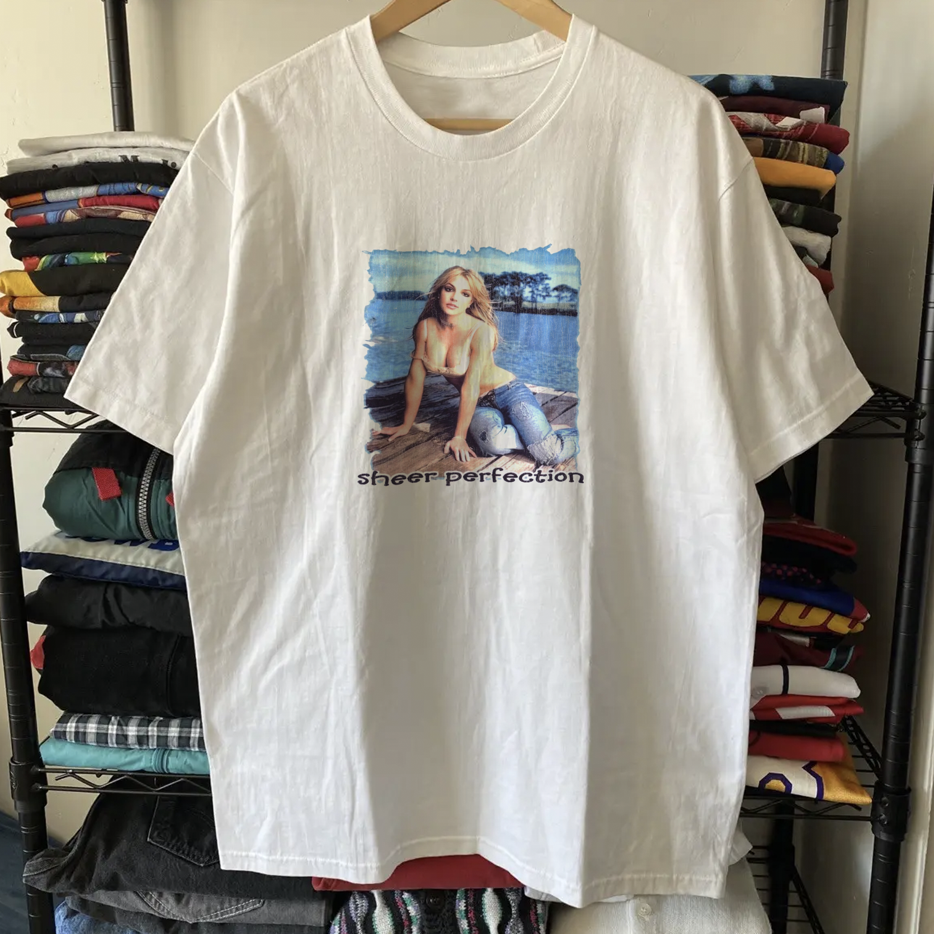 RARE Y2K BR1TNEY SPEARS WASHED WHITE TEE